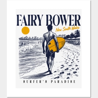 Vintage Surfing Fairy Bower, New South Wales, NSW Australia // Retro Surfer Sketch // Surfer's Paradise Posters and Art